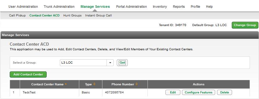 Contact Center ACD (Call Queuing) Basic and Standard The Contact Center ACD Basic and Standard options allow you to Add and Edit Contact Centers, and Delete and View/Edit Members and Settings for