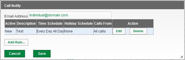 To set a rule for Call Notify, click the Add Rule button. 27. Enter a Description for your Call Notify rule. 28.