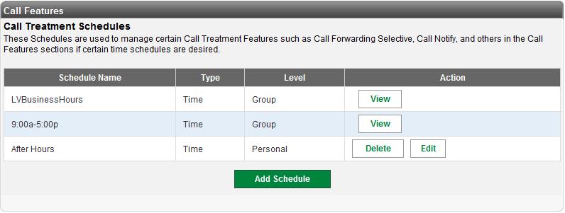 55. Click Call Treatment Schedules from the sub menu. 56. This allows you to define schedules that can be added to your Hunt Group based on time of day, after hours, weekends, holidays, etc. 57.