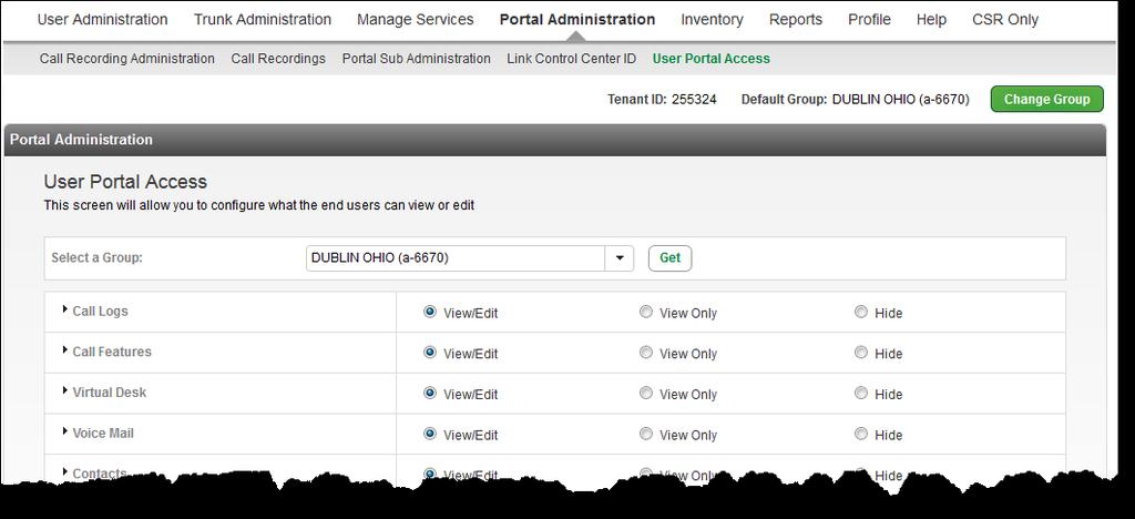 User Portal Access From within the User Portal Access feature, you can determine, at the Group level, which features