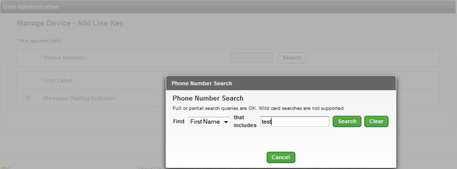 13. Click the Search button from the Manage Device Add Line Key window. 14.