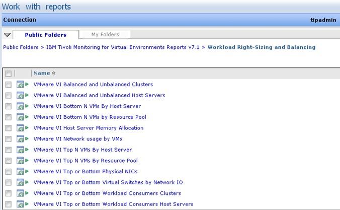 Workload right-sizing and Balancing reports are useful for determining the overall performance of the environment: For more detailed information about these reports, see the IBM Tivoli Monitoring