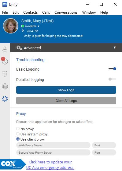 Preferences Figure 50. Advanced Screen Troubleshooting Logging is used for troubleshooting. You may be asked by your service provider to turn on logging and then send a log file of directory contents.