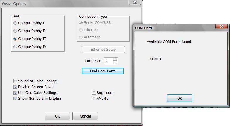 Find Com Ports For COM/USB connection, use the Find Com Ports button to help narrow your search - the list of available Com Ports will include Serial and Serial/USB Ports 1 thru 9.