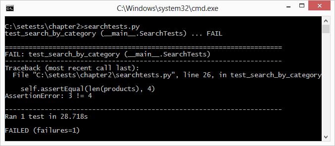After running the tests, unittest shows the results on the console along with the summary of tests as shown in the following screenshot: Chapter 2 In addition to the results summary, when a test case
