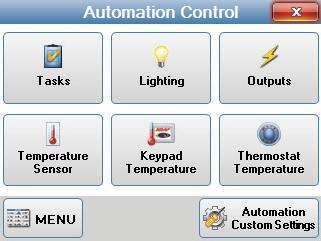 Automation Control The Automation Control screen is displayed when the Automation button is selected in the Main Menu.