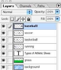 9. Using the info in the chart below, rename each of the shoe layers.