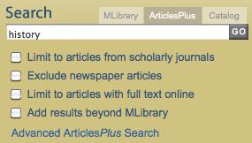 Q10: Where would you click to go the Advanced ArticlesPlus search page?