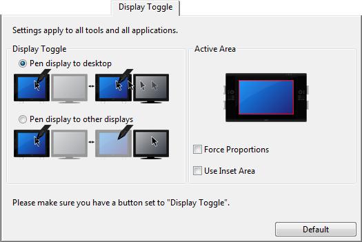 65 WORKING WITH DISPLAY TOGGLE A Display Toggle feature is available only on multiple monitor systems. Set an ExpressKey or pen side switch to the DISPLAY TOGGLE function.