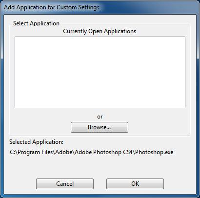 67 CREATING AN APPLICATION-SPECIFIC SETTING First choose the pen display and input tool for which you want to create an application-specific setting. Then click on the APPLICATION list [ + ] button.