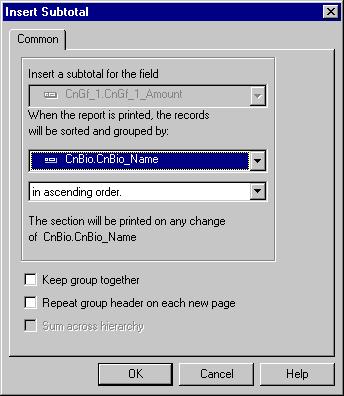 CREATING CUSTOM CRYSTAL REPORTS TUTORIAL 59 2. From the submenu, select Subtotal. The Insert Subtotal screen appears. 3.