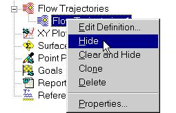 COSMOSFloWorks 2004 Tutorial Cut Plots Right-click the Flow Trajectories 1 item and select Hide.