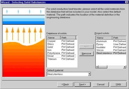 COSMOSFloWorks 2004 Tutorial Create a COSMOSFloWorks Project 7 In the Database of solids list, double-click the Aluminum, Epoxy, Insulator, Silicon