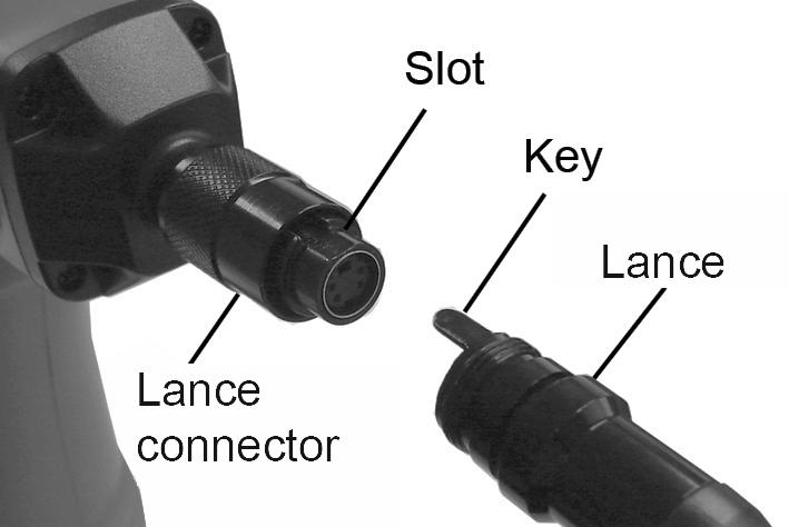 Turn the cable connector counterclockwise until the cable and lance connector are securely attached. 3.