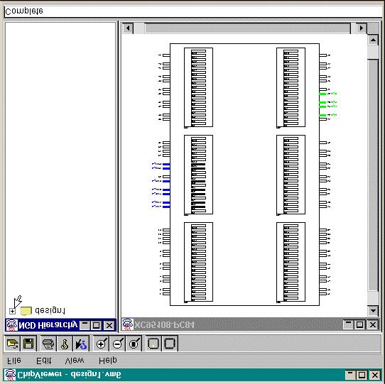 The ChipViewer window will appear containing two panes: 1. The left-hand pane lists the inputs and outputs assigned to the various function blocks in the XC95108 PC84 CPLD. 2.