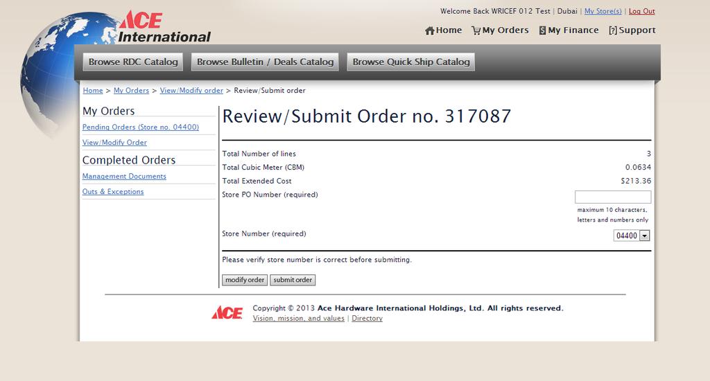 RDC Catalog //Order // Order Submission 3.2.5 Click the Submit Order button to submit the order.