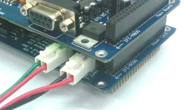 Please refer hardware setup for connecting input devices to Brush Motor Card. e. Connect the battery to Power card as shown; please ensure the polarity is correct.