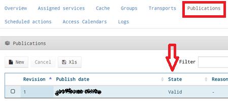 Once the task is completed, you will see in UDS (in the "Publications" tab, selecting the "Service Pool") your valid publication.