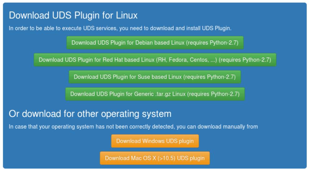 UDS Plugin Installation To connect to a virtual desktop through any transport other than HTML5, it will be necessary for the connecting client computer to have the UDS Plugin installed.
