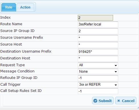 AireSpring SIP Trunk and Genesys Contact Center Figure 3-28: Configuring IP-to-IP Routing Trigger Rule for 3xx/REFER to