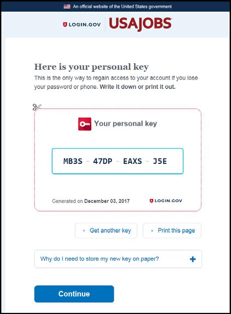 10. Next you will be provided with a personal key. Print or somehow save this code.