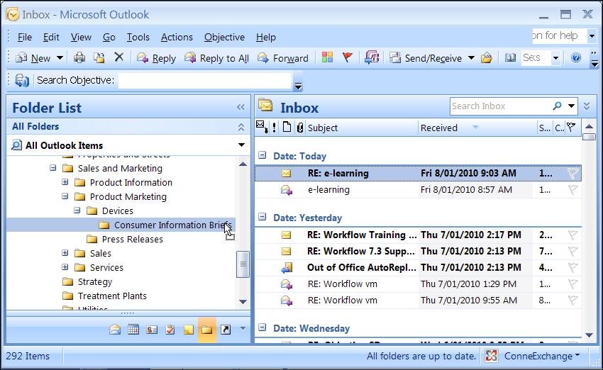 Adding email to Objective Email messages that you send and receive can be stored in Objective. Email messages with attachments are stored as separate items linked together.