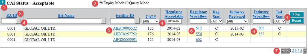 CAI Status Acceptable Section The primary purpose of this section is to display a list of all of the BA s facilities with a CAI that have a Regulator Acceptable Date that will expire within 2 months