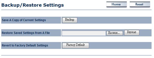 10.4 Backup/Restore Settings Click on the Backup/Restore Setting link under the Management menu.