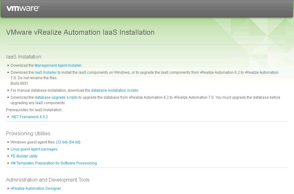 a. In the appliance management console, click the vra s tab and click the IaaS install tab. b. Click the IaaS Installer link on the last line of the page c.