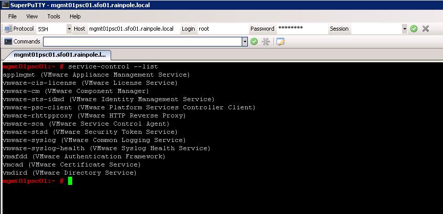 service-control list d. Verify that the following services are listed.