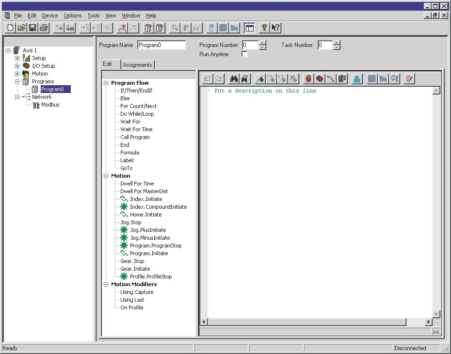 8 How User Programs Work 8.1 Program Window Components There are 5 major components to the Program View or programming window.