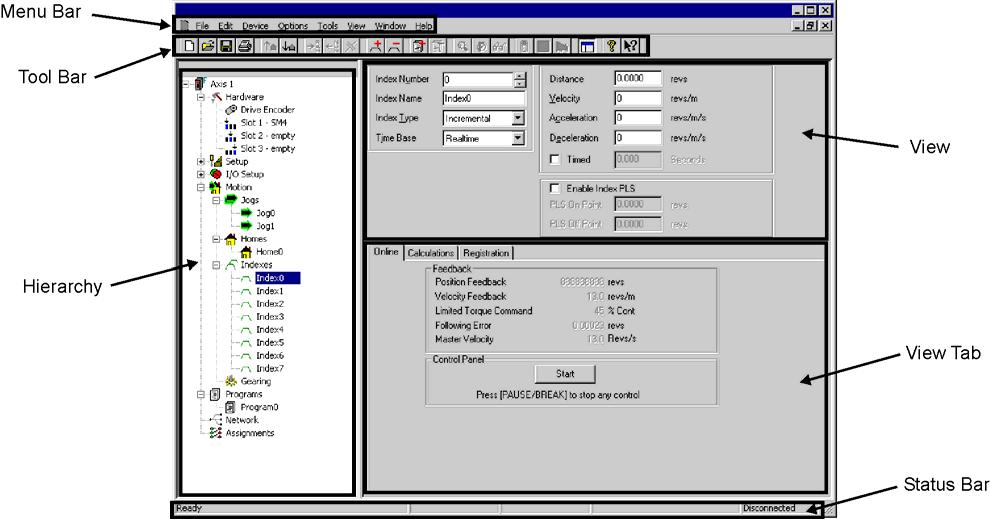 exe file on the CD drive, double click). From the SM-EZMotion CD Main Menu, click on the PowerTools Pro Software button. Figure 4 shows the SM-EZMotion software screen.