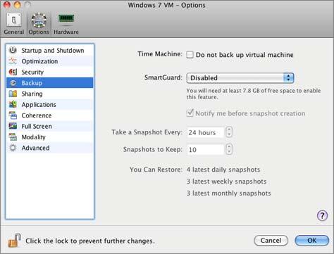 Configuring the Virtual Machine 185 Backup Settings Using the Backup settings, you can automate snapshots creation.