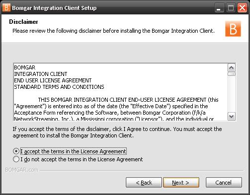 3. From the list, locate the integration client compatible with your Bomgar PA site. 4. Download the bomgar-ic-setup.exe file to your Windows system and then run it. 5.