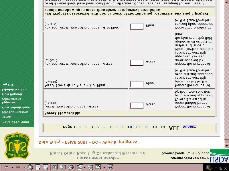 PAGE ALL A new feature in PMAS 2001 is the inclusion of an ALL page, the link to which is on the right-hand side of the row of page numbers that appears at the top and bottom of each of the Data