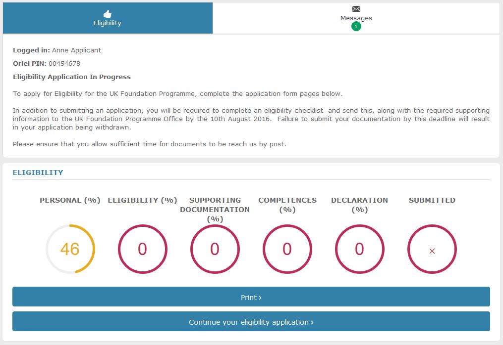 Fig 5.4 Eligibility registration complete Upon signing in, you will be presented with the Eligibility Dashboard. Fig 5.