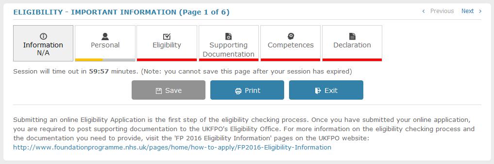 Fig 5.6 Eligibility application Click through these tabs in order to make your application.