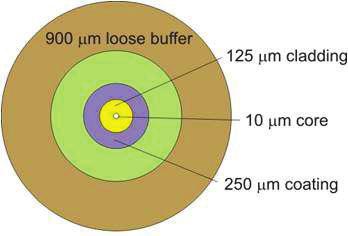 Loosely Bound Buffered Fiber Figure 10 Loose-Buffered Fiber A tight buffered fiber is a nominal 250 µm colored coded outside diameter fiber covered with a tightly