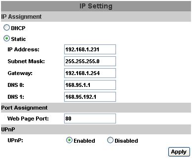 D. NETWORK IP SETTING D-1. IP ASSIGNMENT DHCP: In Dynamic Host Configuration Protocol (DHCP) mode, DHCP server will get setting done automatically.
