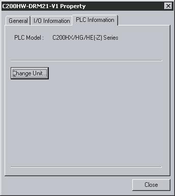 Displaying Device Properties Section 4-11 PLC Information The name of the PLC model in use and the unit number of the master as PLC Information will be