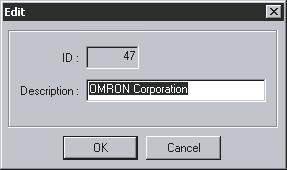 Optional Functions Section 6-7 The following window will be displayed. c) Input the new vendor name and click the OK Button. 4.