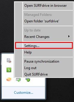 In the taskbar, right-click on the SURFdrive icon. 3.