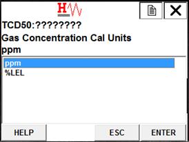 Select option 2 to set units of measurement for calibration gas concentration. Press the right arrow to proceed. 2. Select Gas Concentration Setup.