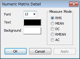 Click the window detail setting button when the numeric matrix window is selected (active). Select Numeric Matrix in the shortcut menu of the window detail setting button.