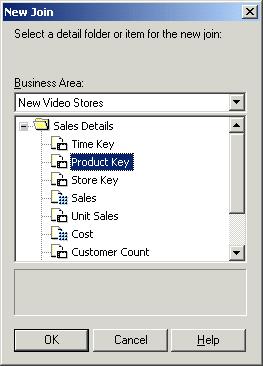 Lesson 6: Creating joins Figure 7 3 New Join dialog The New Join dialog lists the folders in the New Video Stores business area and enables you to select the folder and item that you want to use for