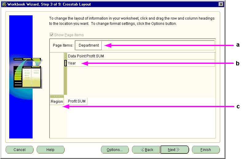 Lesson 7: Customizing items Figure 8 3 Workbook Wizard - rearranging display axes in