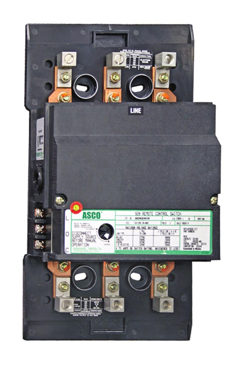 the load. 2. All at 50 or 60 Hz. For voltages other than those listed, and for DC applications, contact your nearest ASCO source. 3. Specified only when ASCO 920 is to be mounted within a panelboard.