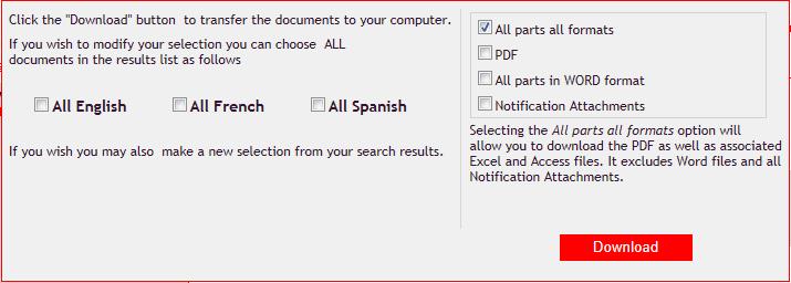 Select the documents and language versions you would like to download by ticking the relevant box(es) in the results list 2. Click on in the top-left hand corner of the screen. 3.