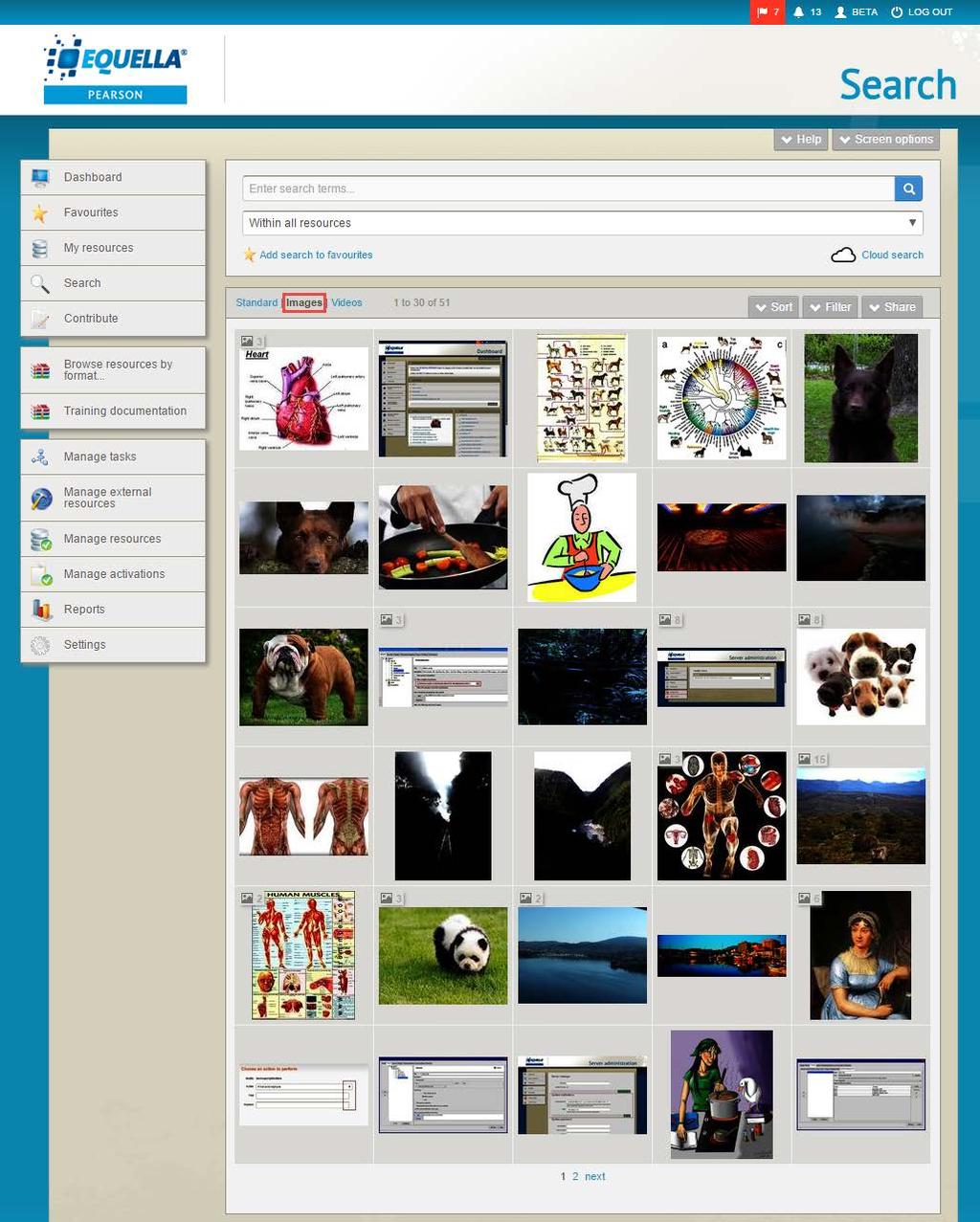Figure 40 Images view The Search box can still be used to enter search criteria or restrict searches to specific collections or advanced searches, but the results show in a thumbnail format.