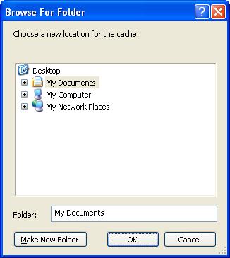 Figure 16 Cache Settings 5. The Current Location field displays the location of your cache. To change the location: a. Click Select new. b.